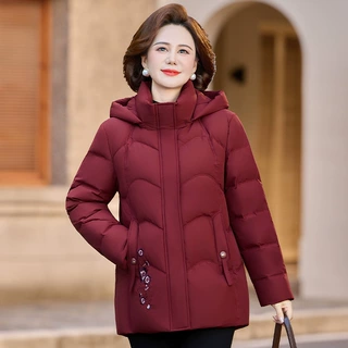 品牌极寒女式妈妈羽绒服2026新款时尚刺花连帽加厚高端大码冬外套
