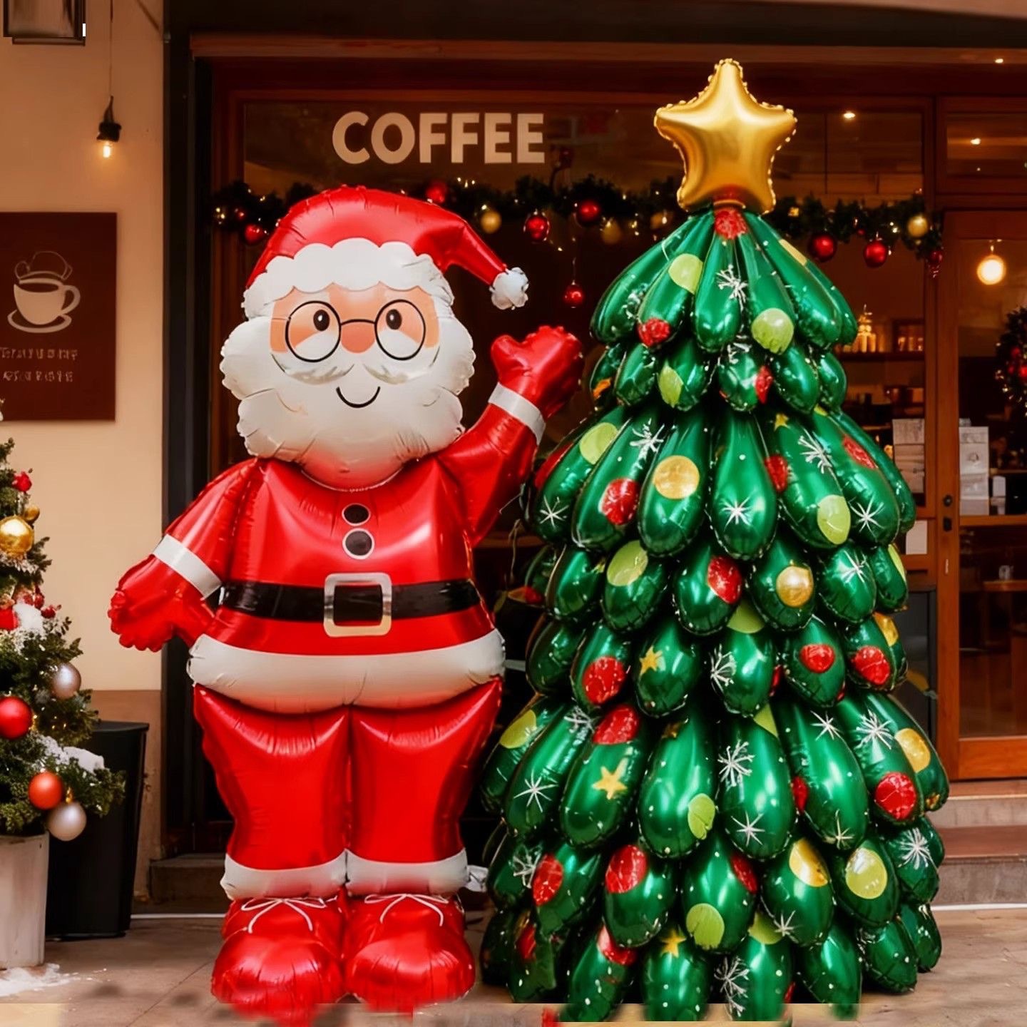 圣诞节场景装饰布置老人雪人气球地推咖啡馆商场门店装饰派对用品