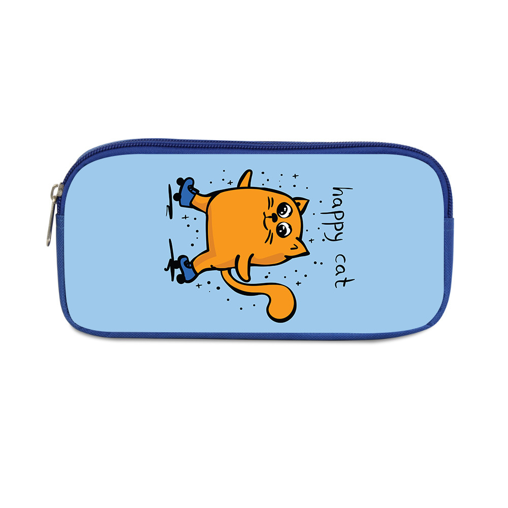 Cartoon cute cat blue single layer pencil case 11