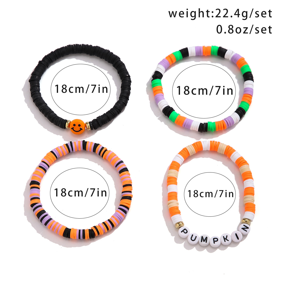 Bracelet de citrouille en perles d'Halloween, ensemble de bijoux de vacances en poterie souple, bracelet en dopamine élastique_voghion.com