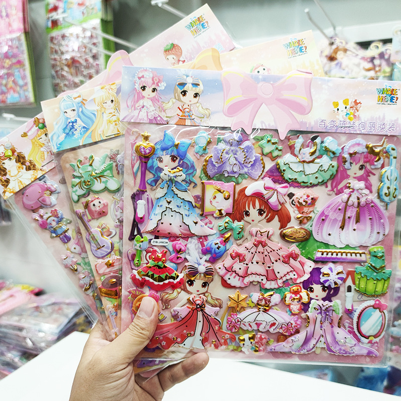 New products double-deck children Sticker wholesale Amazing Adorable baby Brilliant princess Dress Up girl Paste painting Reward