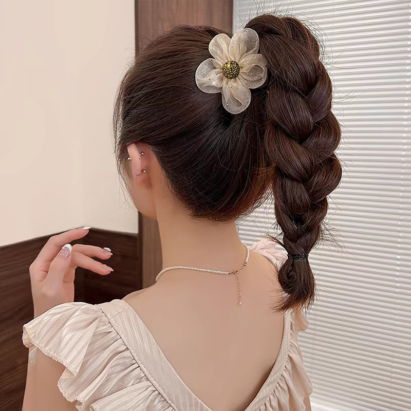 絶妙なひまわりメッシュラインストーンフラワーグリッパー、エレガントなサメクリップ、ハイエンドのハーフタイヘアクリップ、ボールヘアクリップ|undefined