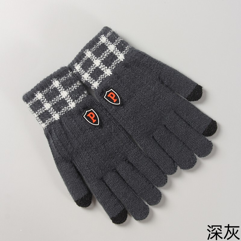 手套男加厚触屏毛线针织手套五指手套加绒保暖防寒中学生游戏手套|undefined