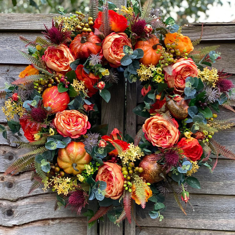 国境を越えて起爆したFall Peony and Pumpkin Wreath秋牡丹ハロウィーンカボチャ花輪|undefined
