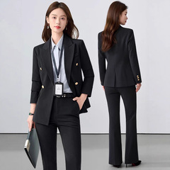 黑色西装套装女2025新款秋季大学生教资面试正装教师职业西服外套