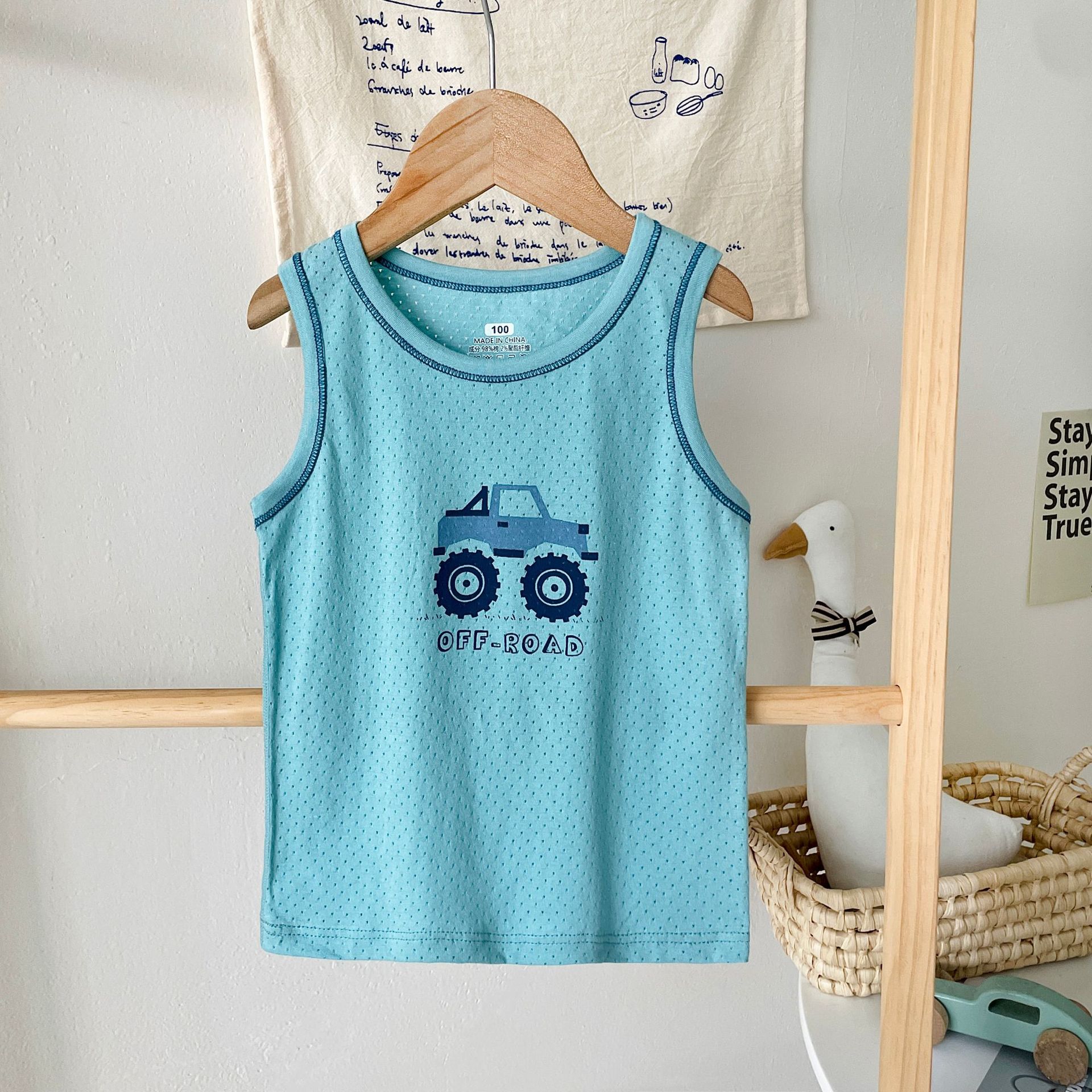 Chaleco de algodón para niños de clase A, sin hueso y sin mangas, fondo de bebé, chaleco fino en forma de corredor, uso exterior, cuello redondo jacquard, verano
