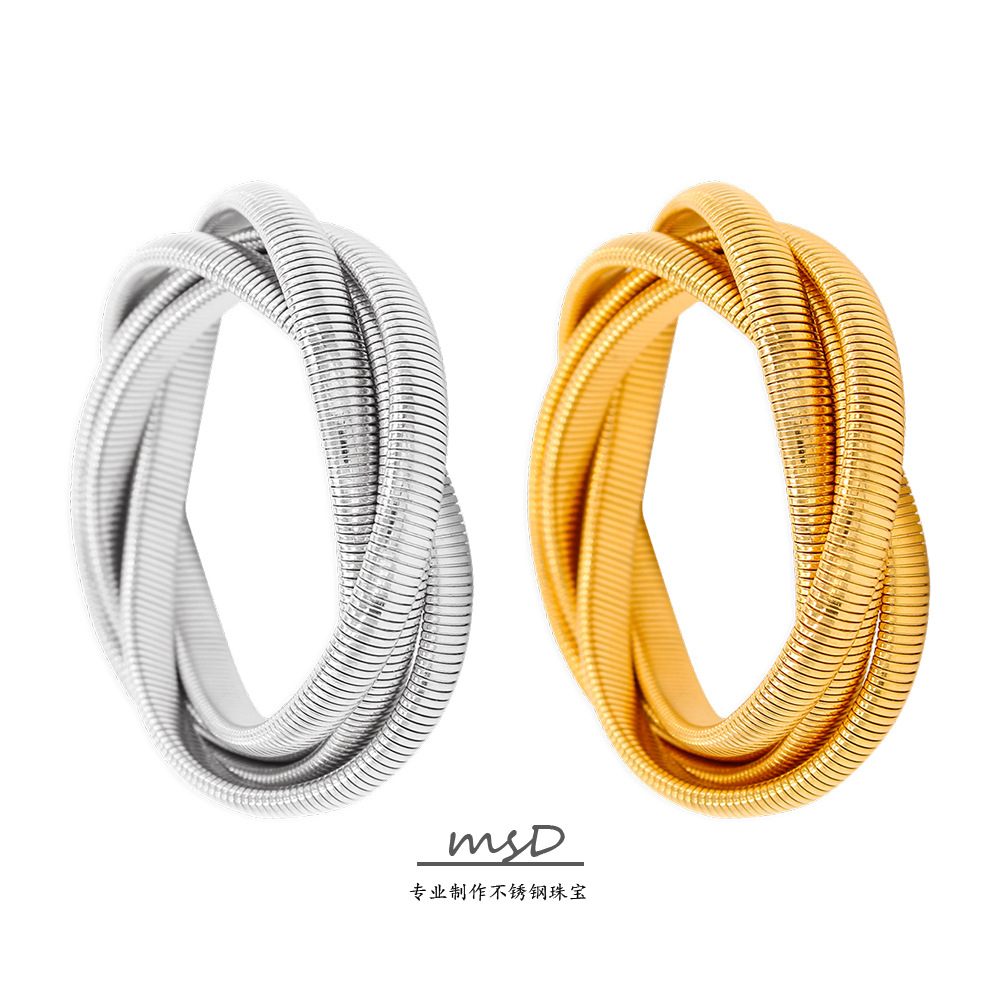 De alta calidad punk estilo apilado de múltiples capas pulsera chapado en oro de acero inoxidable elástico nueva moda pulsera joyería femenina