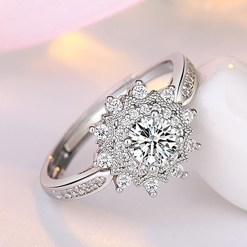 Cross-border wish new creative moissanite snowflake ring European and American wedding diamond ring opening adjustment ladies ring