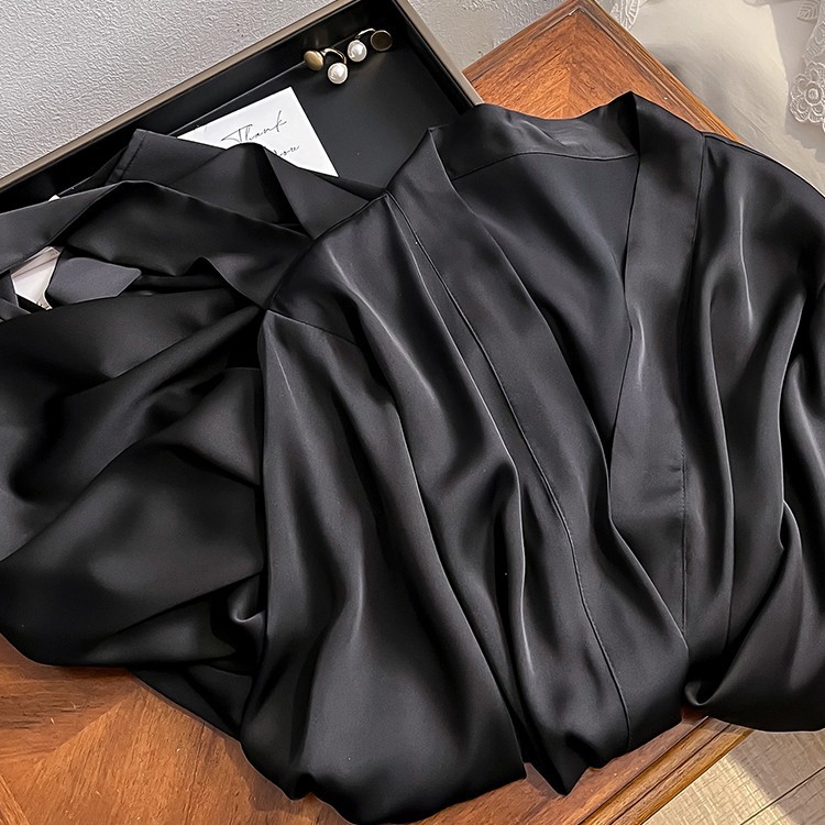 Silk Nightgown for Women Spring and Summer Long-Sleeved Mulberry Silk Pajamas Home Clothes Sexy Ladies Dressing Gown Bathrobe Nightgown