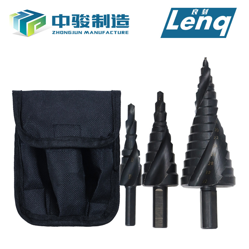 Transfronterizo espiral ranura escalera taladro negro 3 juegos de mango de triángulo nitruro negro Pagoda taladro paso Taladro