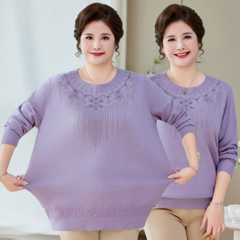 大码女装妈妈秋装毛衣针织打底衫200斤中老年春秋休闲衫上衣洋气