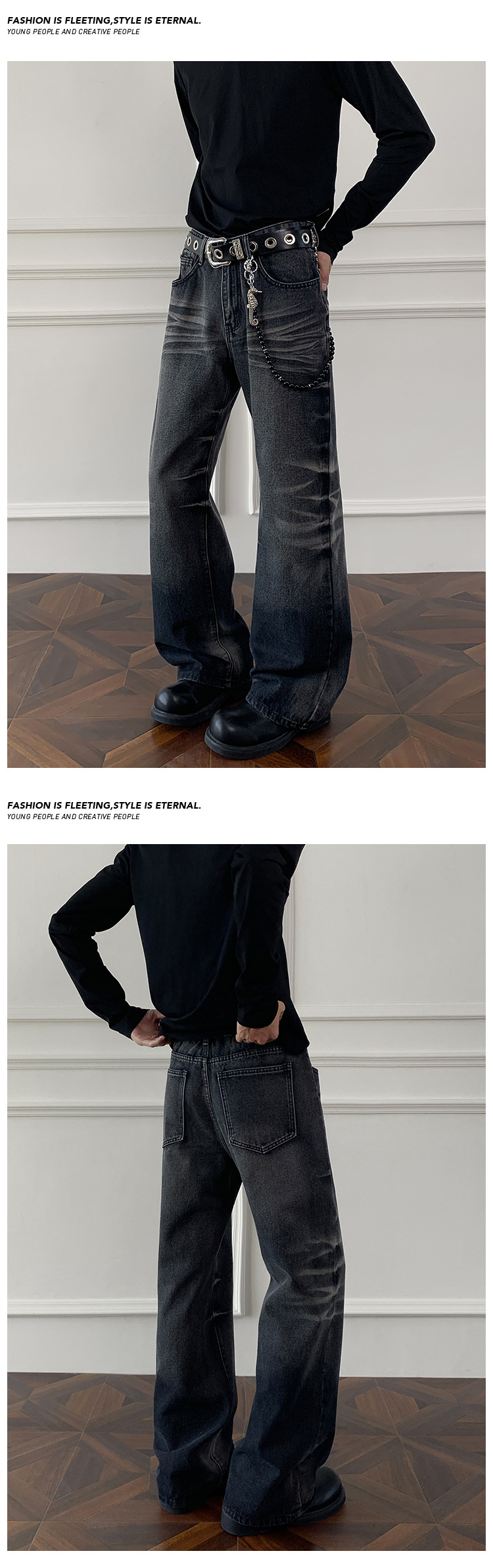 ​​Cleanfit Cat Whisker Fade Jeans For Men - Retro Straight-Leg Denim Pants With Gradient Wash (Blue/Black, M-5XL)​​_voghion.com