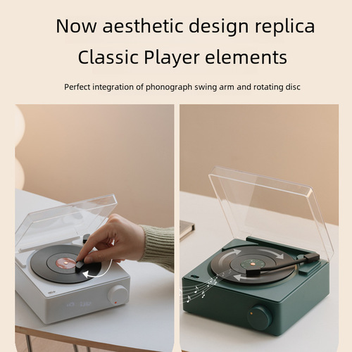 Creative Atom Black Vinyl Record Player Clock Alarm Clock Speaker Card Slot Wireless Smart Bluetooth Desktop Multifunctional Speaker