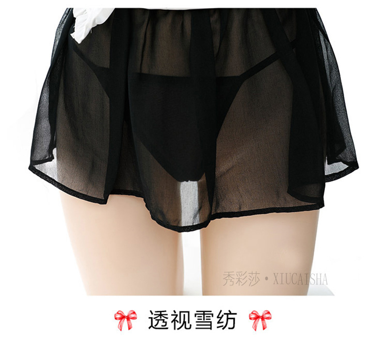Maid Roleplay Lingerie Set with Headpiece, Top, Skirt, Thong and Wristbands — detail image 23