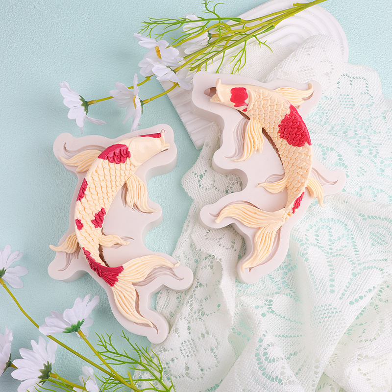 Festival festivo carpa oro molde de silicona cada año más de peces dorados horneado molde decorativo molde koi molde