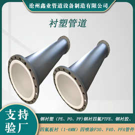 电厂化工钢衬塑复合管道内衬PTFE衬塑防腐双法兰直管衬四氟钢管