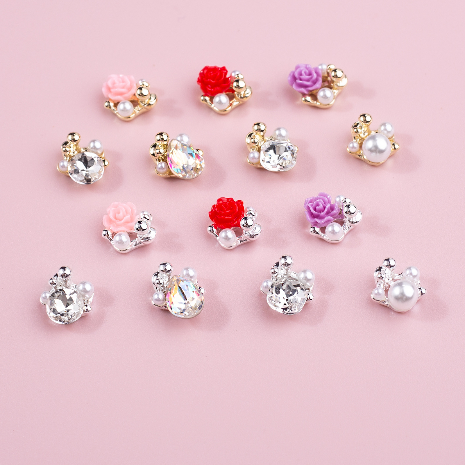 Nueva decoración de uñas, diamantes, camelia, accesorios de uñas, montones de rosas, accesorios de diamantes, uñas, joyas de uñas