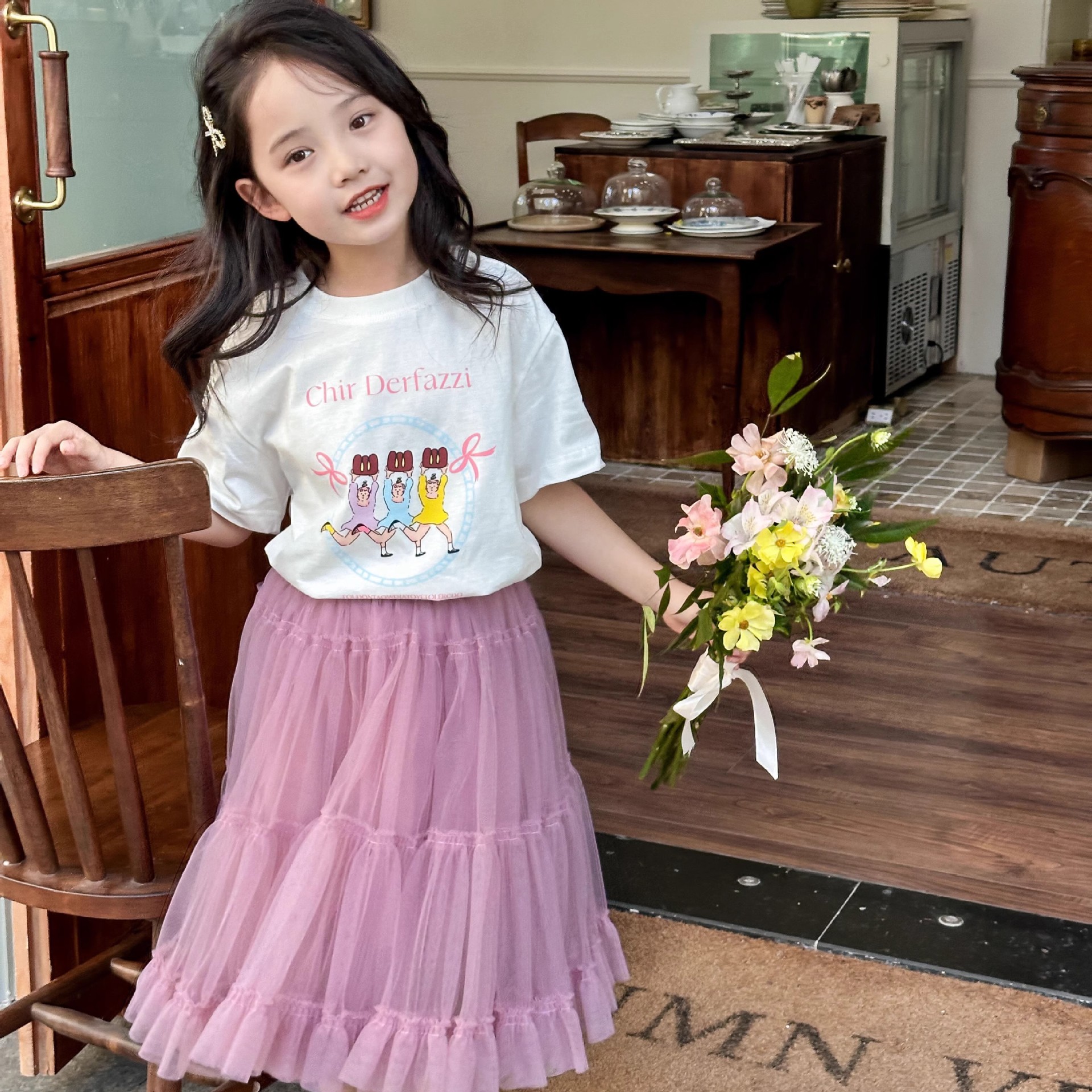 韩国童装儿童T恤2024夏季新款可露丽女孩白T休闲百搭短袖上衣潮流
