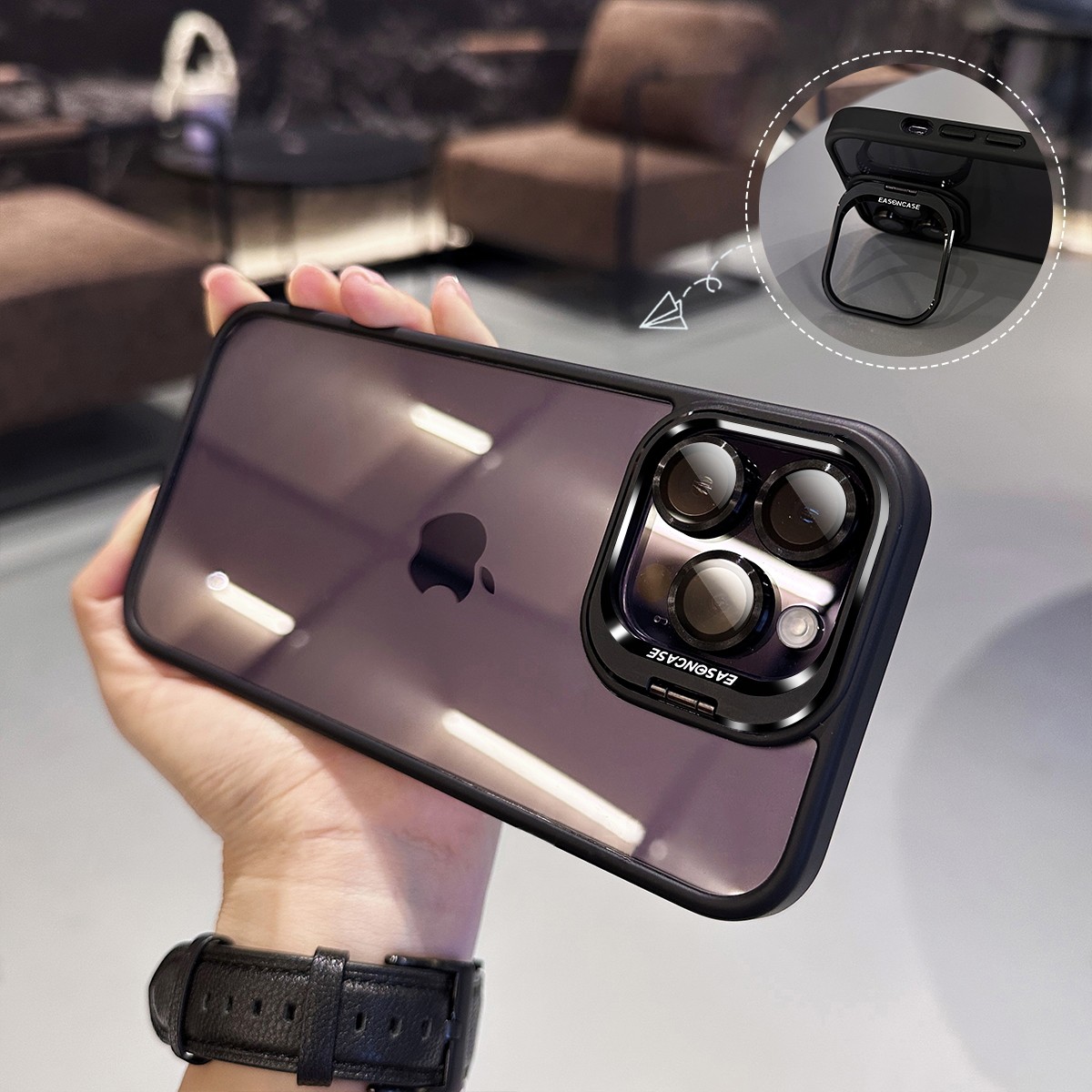 El soporte de la cubierta de la lente U1 es adecuado para la funda de teléfono móvil de alta transparencia iPhone 17 Pro, Apple 15 y 16 Pro Max con película protectora para la lente.