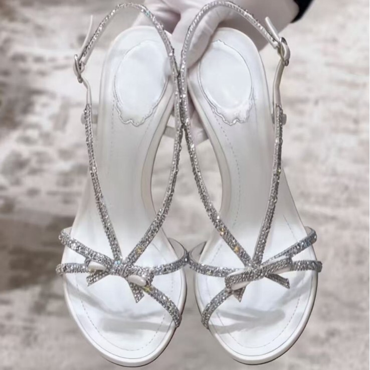 French-Style Starry Sky Rhinestone High Heels for Women, Thin Heels, Open-Toe, Sexy Fairy Style, One-Strap Buckle, Silver Thin Strap Sandals