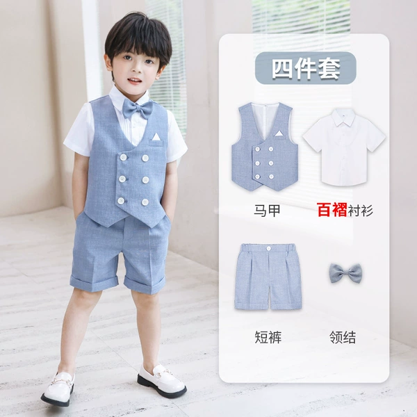 Set, shirt, vest, shorts, bow tie