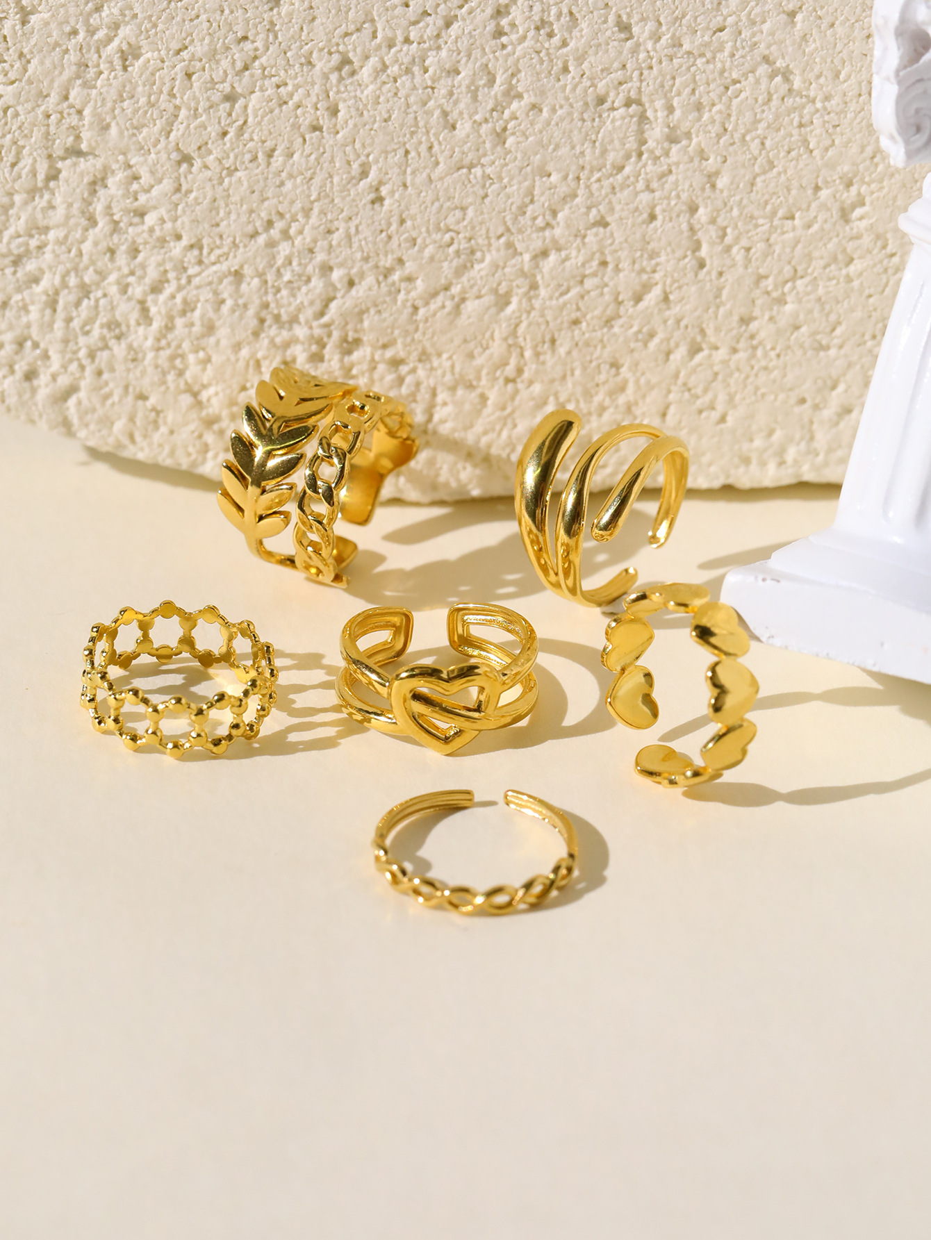Open Rings Classification Wholesale Jewelry Retro Leaves Heart Shape Solid Color 304 Stainless Steel Open Rings
