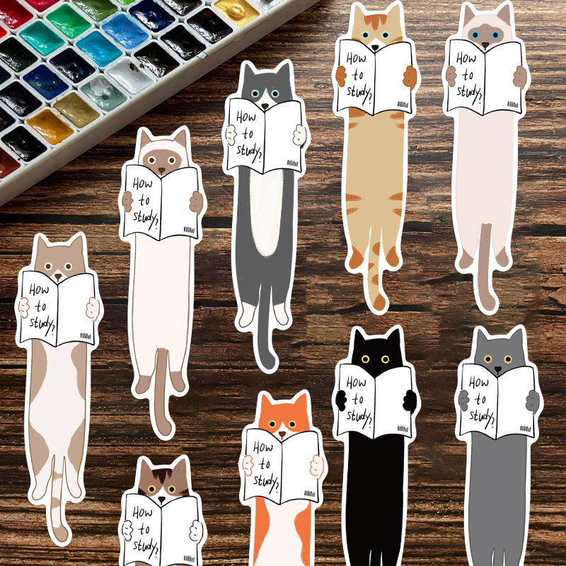 30张卡通原创猫猫看书书签简约手帐创意素材ins阅读纸质书签可DIY|undefined