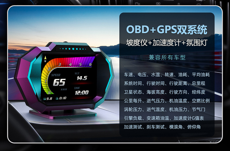 Hud Car Head-Up Display Multi-Function Car Lcd High-Definition Vehicle Speed Fuel Consumption Obd+Gps Instrument Slope