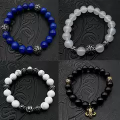 Trendy jewelry, Thai silver retro obsidian, lapis lazuli bracelet, domineering men and women's bracelet, 10mm classic bead design