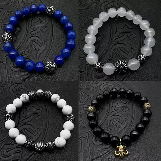 Trendy jewelry, Thai silver retro obsidian, lapis lazuli bracelet, domineering men and women's bracelet, 10mm classic bead design