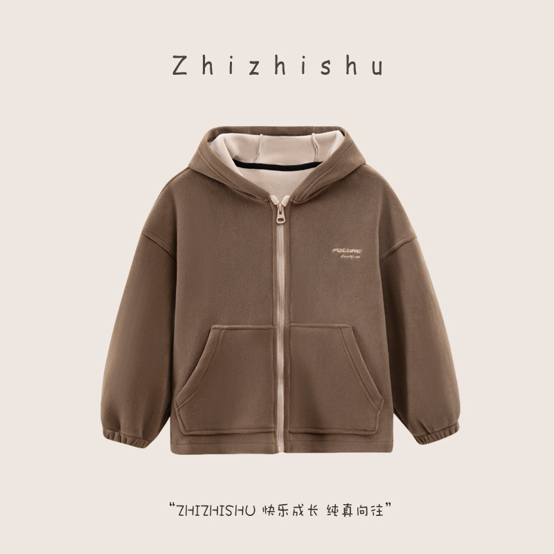 儿童奥粒绒拉链开衫2025新款春秋季厚款保暖上衣连帽韩版洋气外套|undefined