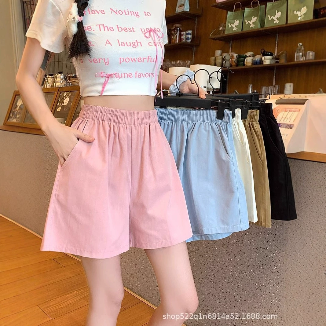 Мытые хлопковые ретро с высокой талией дикие повседневные шорты женские весенние летние маленькие маленькие свободные прямые брюки