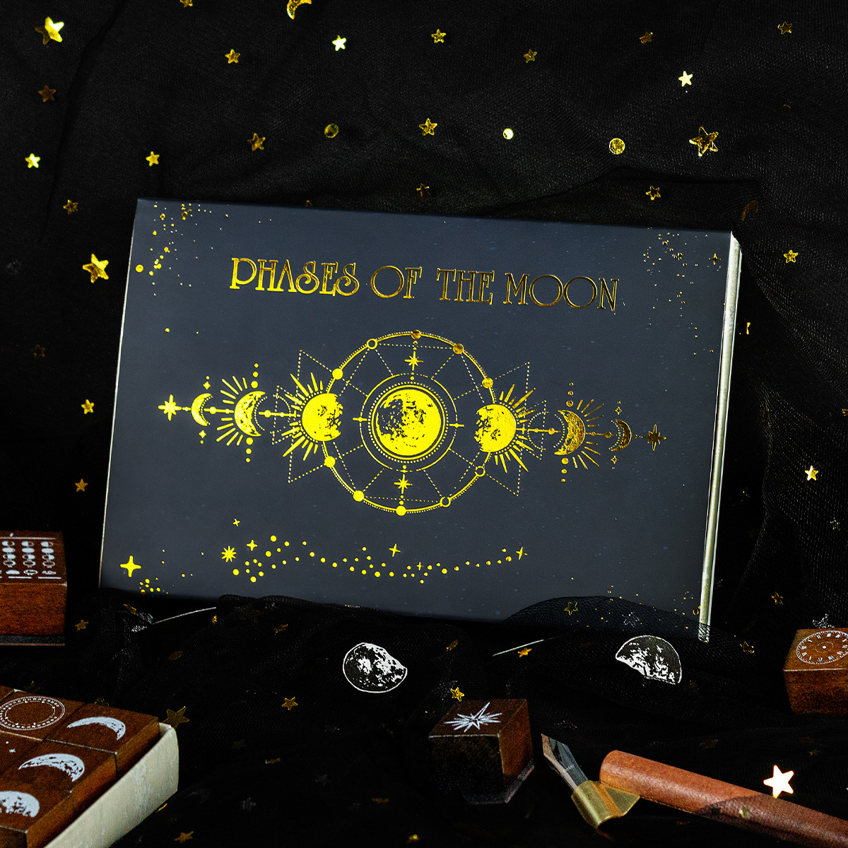 Luna Xinghui sello de caja de madera mes semana diy diario de mano material de decoración sello de madera