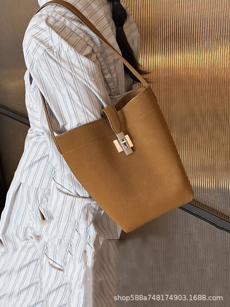 Retro Suede Bucket Bag For Women High-End Niche Vintage Tote Bag Large Capacity Commuter Shoulder Handbag - Thumbnail 7