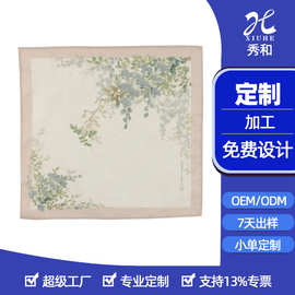 定制水彩画图案丝巾亚麻纯棉方巾可印logo 企业伴手礼品丝巾定做