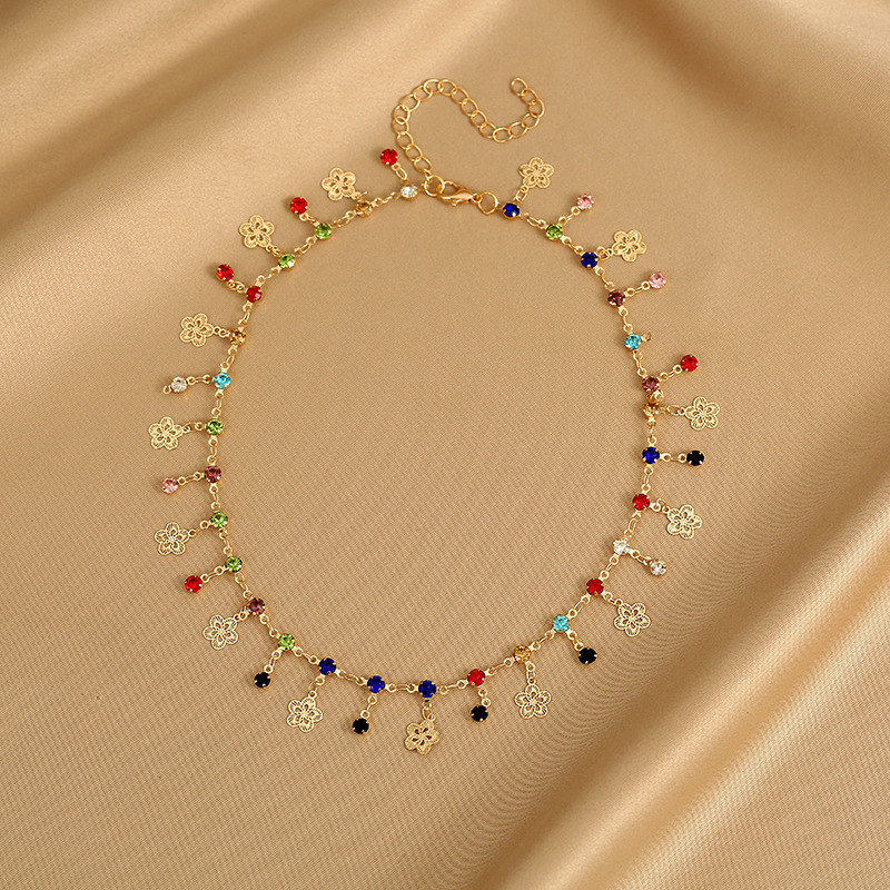 Fashion Flower Alloy Copper Plating Inlay Crystal Anklet Necklace 1 Piece