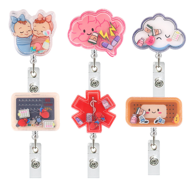 Hospital Series Cartoon Baby Brain Medical Element Retractable Badge Holder Cross-Border Wholesale