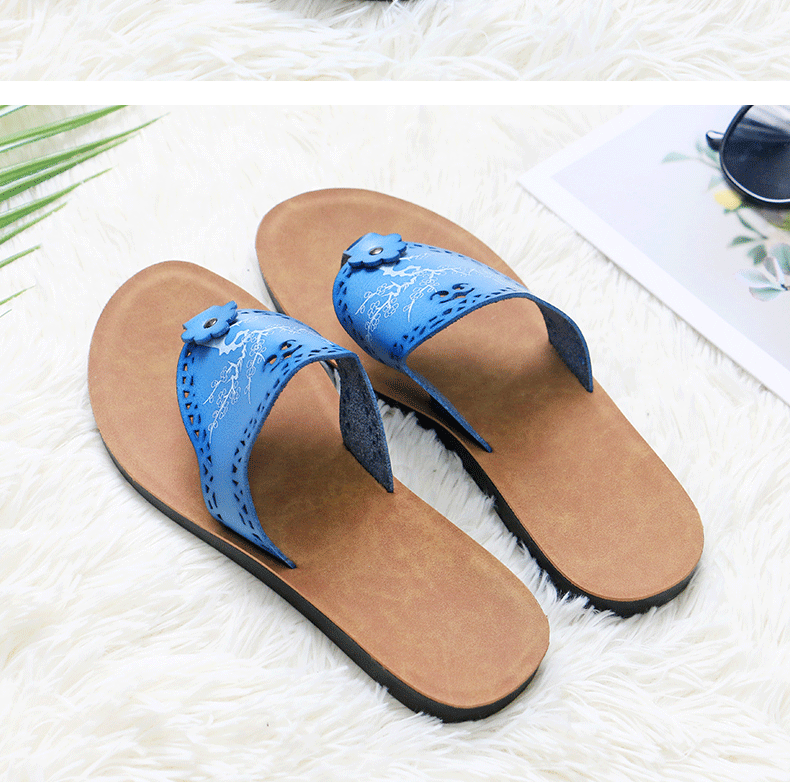 Dép sandal nữ quai ngang da PU mũi hở, đế bằng chống trượt, thoáng khí đi biển và đi trong nhà — màu vàng, màu xanh nhạt, màu xanh đậm, màu đỏ chi tiết 13