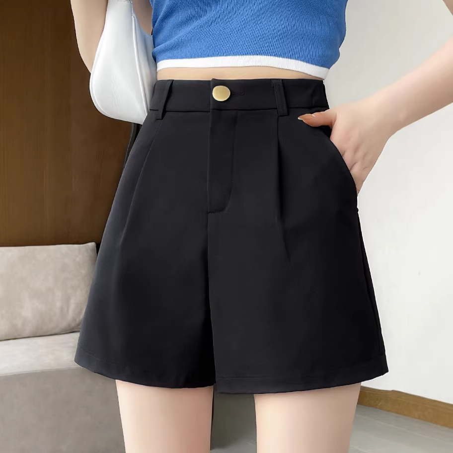 Women's High-Waisted Suit Shorts, Summer 2026 New Style, Petite A-Line Plus Size Slimming Four-Quarter Wide-Leg Pants 1