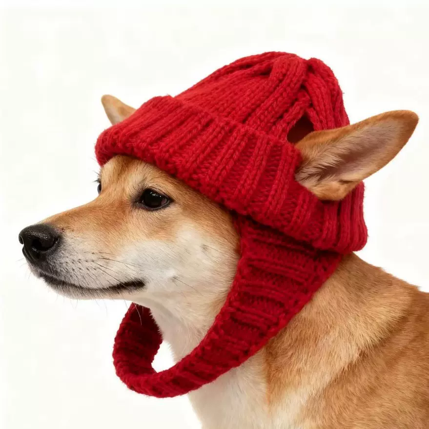 宠物狗针织帽子红色宠物毛线帽柴犬冬季情人节爱心针织宠物帽