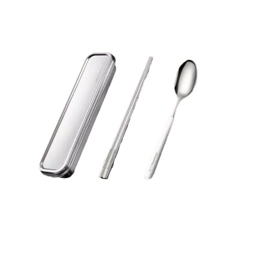 Portable tableware set 316 stainless steel chopsticks spoon fork student children's storage box single three-piece set