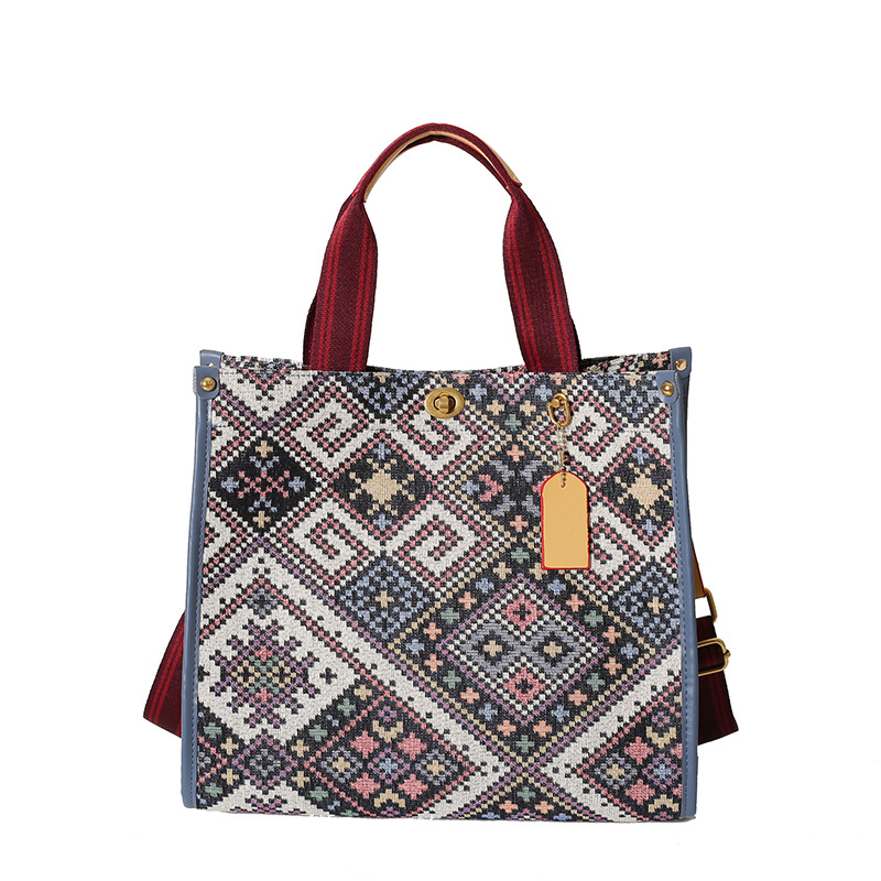 Gran capacidad lona Plaid Portátil Bolsa femenina 2024 transfronteriza primavera nuevo trabajo viajero hombro bolsa de mensajero