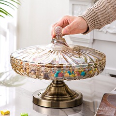 クリスタルガラスキャンディプレートホームヨーロッパクリエイティブリビングルームコーヒーテーブル分割スナックドライフルーツ収納ボックス蓋付き