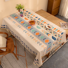 棉麻布艺桌布防水波西米亚风家用长方形流苏餐桌布ins风格子桌布