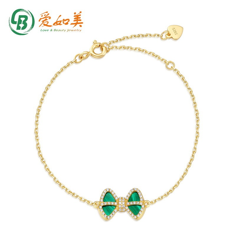 2022 new original design geometric bow bracelet S925 sterling silver vintage malachite bracelet factory wholesale