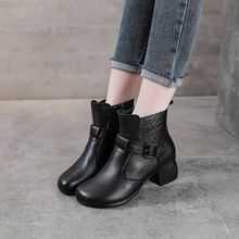 短靴女2025新款春秋季女靴中年妈妈单靴粗跟软底软底骑士靴复古靴
