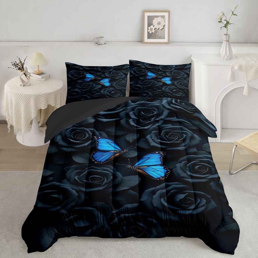 TEMU / JIT transfronterizo mariposa multicolor impresión digital HD 180gms edredón conjunto de ropa de cama