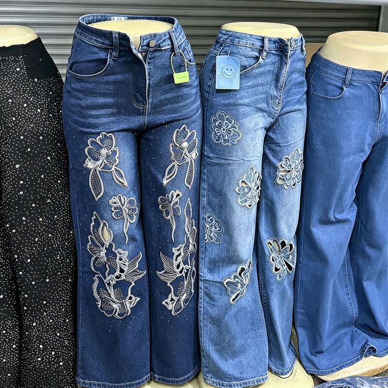 Embroidered Denim Wide-Leg Pants for Women Boyfriend Jeans Wholesale Women's Jeans Cargo Jeans Embroidered Denim Wide-Leg Pants for Women Boyfriend Jeans Wholesale Women's Jeans Cargo Jeans