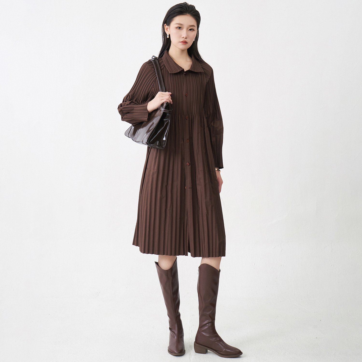 三宅中长款廓形风衣女2025秋冬纯色翻领宽松高端大牌气质大衣外套