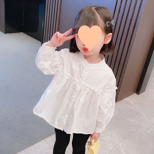 Women's Spring and Autumn Long Sleeve White Collared Shirt Children's Casual Loose Baby Spring Outfit Base Shirt